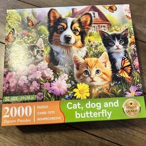 2000 Piece Jigsaw Puzzle with Pets, Flowers, and Butterflies 39" x 28" Complete